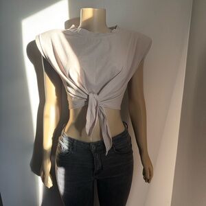 Boohoo Light Beige Tie-Front Crop Top